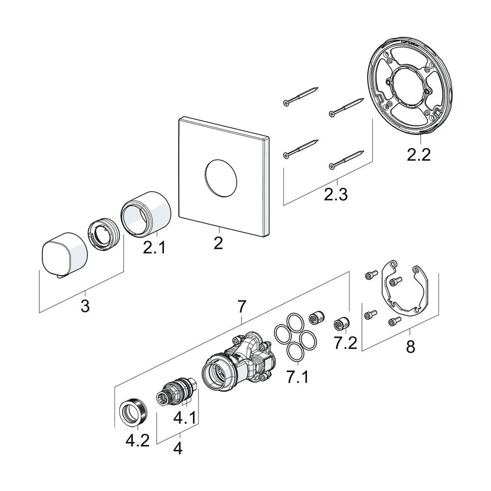 Hansa Living Fertigmontageset für Brausebatterie 8112 Rosette eckig Chrom... HANSA-81129573 4015474279193 (Abb. 7)