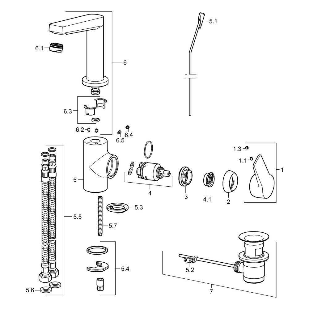 Hansa Twist Einhebelmischer Waschtischbatterie 0954 Bügelhebel Zugstangenablaufgarnitur... HANSA-09542205 4015474274754 (Abb. 7)
