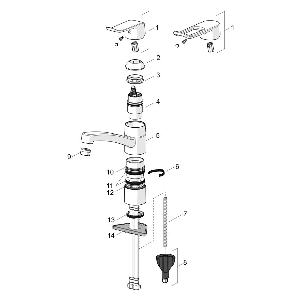 Hansa Care Einhebel-Waschtischbatterie Bedienhebel lang, Ausladung 133mm, DN 15, Chrom,... HANSA-46152206 4057304010781 (Abb. 7)