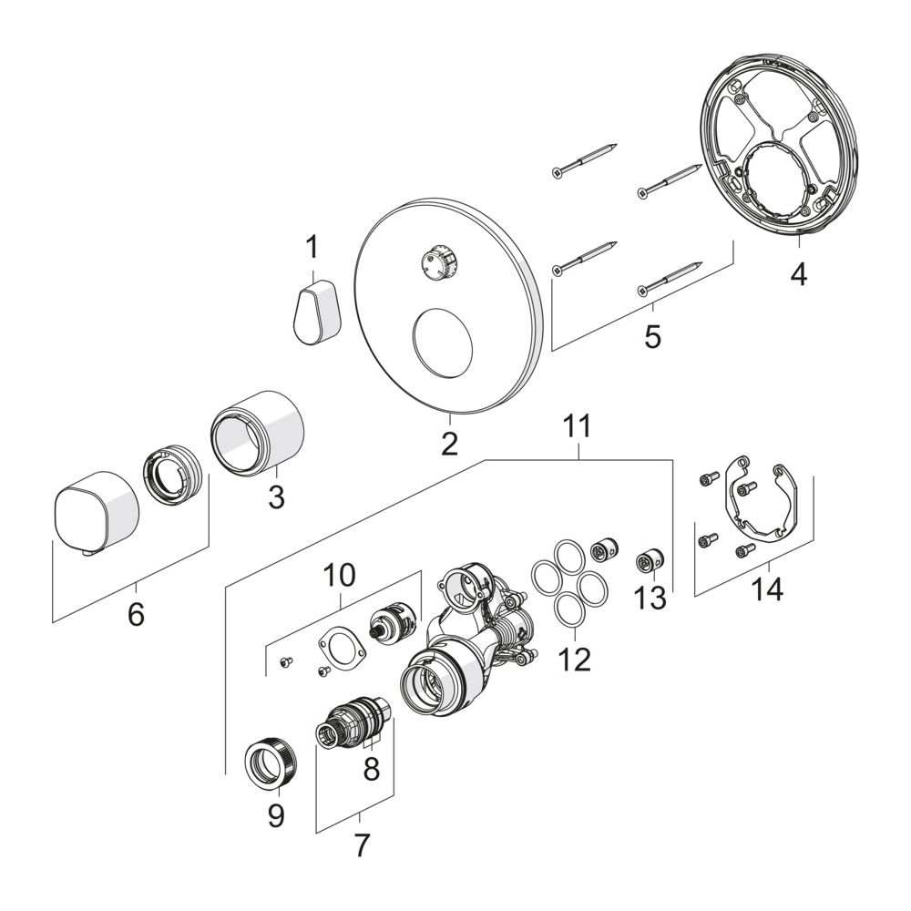 Hansa Living Fertigmontageset für Brausebatterie 8113 Rosette rund Chrom... HANSA-81139552 4015474278974 (Abb. 7)