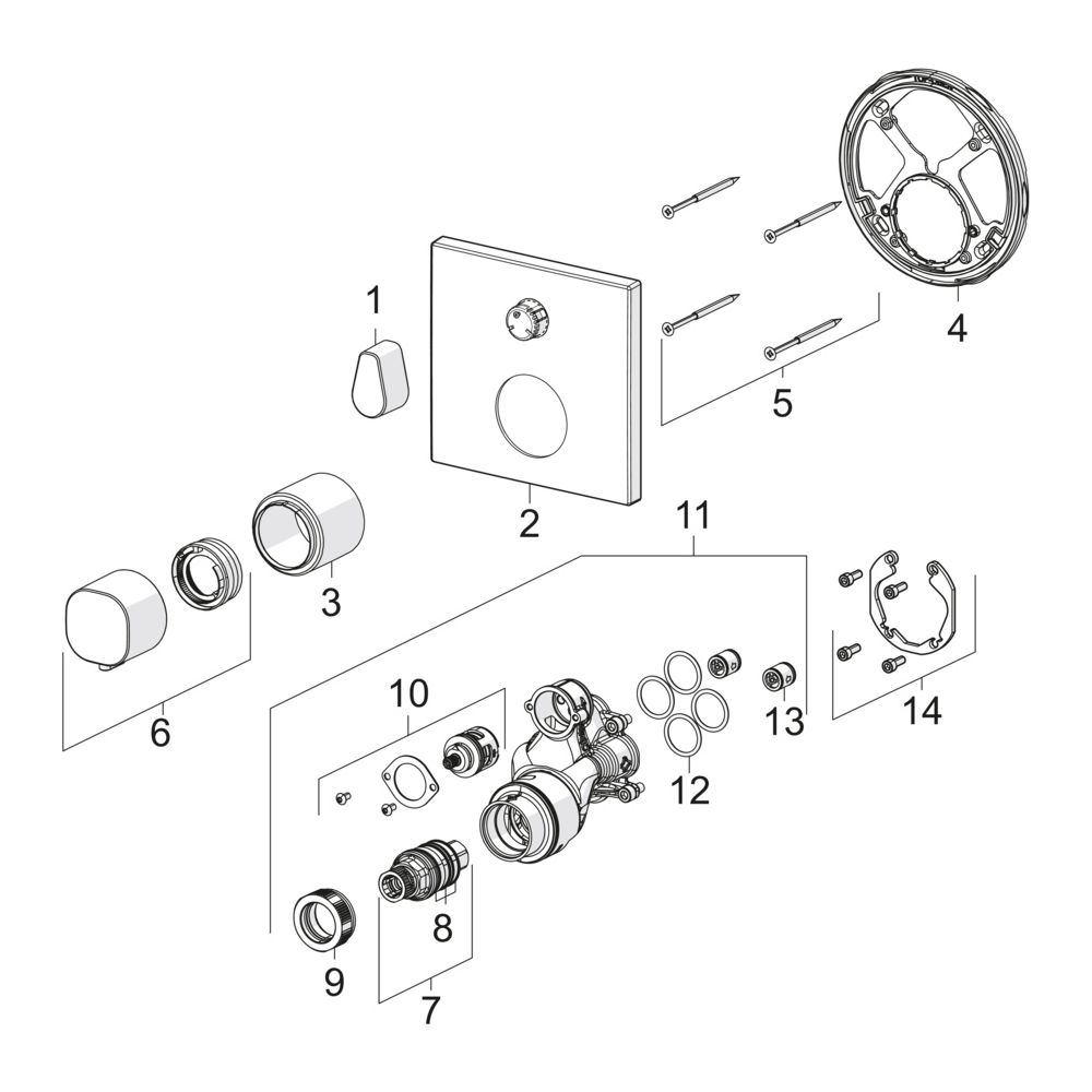 Hansa Living Fertigmontageset für Brausebatterie 8113 Rosette eckig Chrom... HANSA-81139562 4015474278967 (Abb. 7)