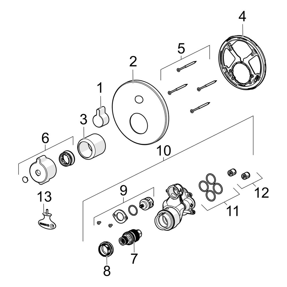 Hansa Clinica Fertigmontageset für Brausebatterie, Rosette rund, Chrom, 88619085... HANSA-88619085 4057304012532 (Abb. 7)