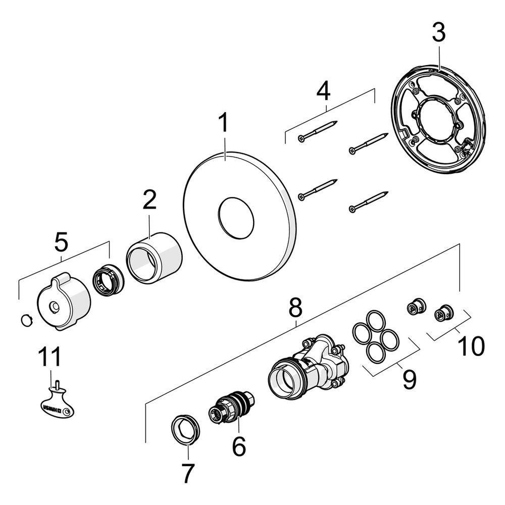 Hansa Clinica Fertigmontageset für Brausebatterie, Rosette rund, Chrom, 88609085... HANSA-88609085 4057304012556 (Abb. 7)