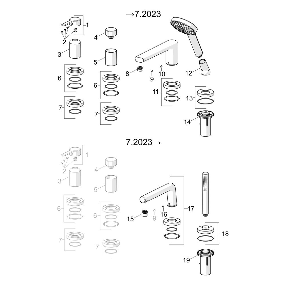 Hansa Ronda Einhebel-Fertigmontageset für Wanne/Brause, Rosette rund, 3-strahlig, 72mm,... HANSA-03402473 4057304014567 (Abb. 7)