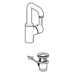 Hansa Primo Einhebel-Waschtischbatterie, Zugstangen-Ablaufgarnitur, Ausladung 142mm, DN... HANSA-49542203 4015474274884 (Abb. 1)