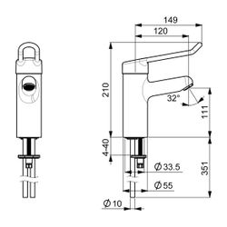 Hansa Medipro Einhebelmischer Waschtischbatterie 0162 Kupferrohr Bügelhebel Bedienhebel... HANSA-01622195 4015474267015 (Abb. 1)