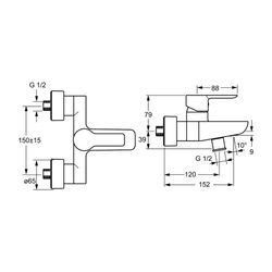 Hansa Ligna Einhebelmischer Wannenfüll- und Brausebatterie 0674 Ausladung 152mm DN15 Ch... HANSA-06742103 4015474248601 (Abb. 1)