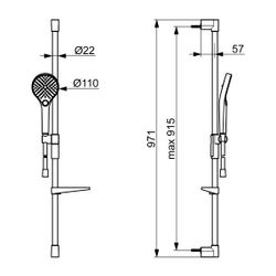 Hansa Viva Wandstangengarnitur, 3-strahlig, Länge 971mm, Brauseschlauch 175cm, Messing/... HANSA-44150330 4057304018145 (Abb. 1)