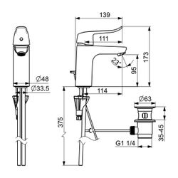 Hansa Clinica Einhebelmischer Waschtischbatterie 4501 Kupferrohr Zugstangenablaufgarnit... HANSA-45012183 4057304013096 (Abb. 1)