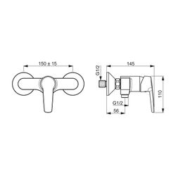 Hansa Polo Einhebelmischer Brausebatterie 5145 Ausladung 56mm DN15 Chrom... HANSA-51450163 4057304004025 (Abb. 1)