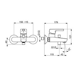 Hansa Paleno Einhebel-Wannen- und Brausearmatur, Wandmontage, DN 15, Ausladung 164mm, m... HANSA-56452103 4057304012235 (Abb. 1)