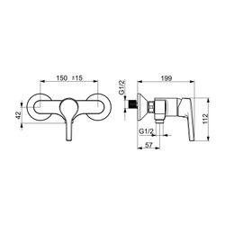 Hansa Paleno Einhebel-Brausearmatur, Wandmontage, mit Temperaturbegrenzer, Ausladung 57... HANSA-56470103 4057304012242 (Abb. 1)