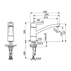 Hansa Paleno Einhebel-Küchenarmatur, Ausladung 216mm, DN 15, Chrom... HANSA-56532203 4057304012297 (Abb. 1)