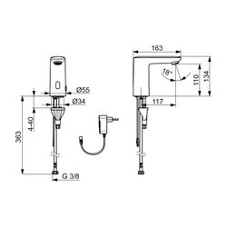 Hansa Electra Waschtischarmatur, Standmontage, Sensor, Bluetooth, 230/9V, Chrom, 920120... HANSA-92012009 4057304019357 (Abb. 1)