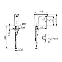 Hansa Electra Waschtischarmatur, Standmontage, Sensor, berührungslos, 3V, Chrom, 920122... HANSA-92012219 4057304019340 (Abb. 1)