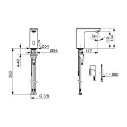 Hansa Electra Waschtischarmatur, Standmontage, Sensor, Bluetooth, 3V, Heißwasserspe... HANSA-921022190005 4057304019319 (Abb. 1)