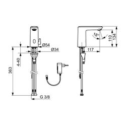 Hansa Electra Digital Waschtischarmatur, Standmontage, elektronisch, Bluetooth, 230/9V,... HANSA-92202009 4057304019425 (Abb. 1)
