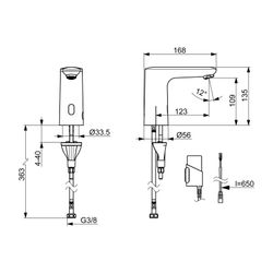 Hansa Electra Waschtischarmatur, Standmontage, Sensor, Bluetooth, 3V, Chrom, 92512219... HANSA-92512219 4057304020155 (Abb. 1)