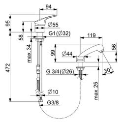 Hansa Mix Einhebel-Einlochbatterie für Friseur-Waschtisch, Rosette rund, DN 15, Chrom, ... HANSA-01262183 4015474271623 (Abb. 1)