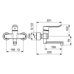 Hansa Clinica Einhebel-Waschtischbatterie, Bügel-/Bedienhebel lang, Ausladung 227mm, DN... HANSA-01516286 4057304018916 (Abb. 1)