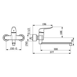 Hansa Clinica Einhebel-Waschtischbatterie, Bedienhebel lang, Ausladung 377mm, DN 15, Ch... HANSA-01546283 4057304013133 (Abb. 1)