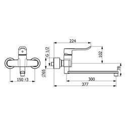 Hansa Clinica Einhebel-Waschtischbatterie, Bügel-/Bedienhebel lang, Ausladung 377mm, DN... HANSA-01546286 4057304012617 (Abb. 1)