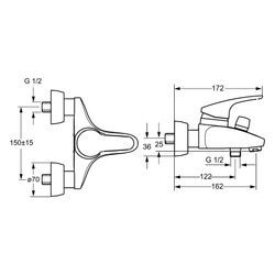 Hansa Mix Einhebel-Wannenfüll- und Brausebatterie, Ausladung 162mm, DN 15, Chrom, 01742... HANSA-01742183 4015474566644 (Abb. 1)