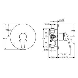 Hansa Mix Einhebel-Fertigmontageset für Brausebatterie, Rosette rund, Chrom, 01859183... HANSA-01859183 4015474271456 (Abb. 1)