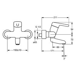 Hansa Medipro Einhebel-Waschtischbatterie, Ausladung 171mm, DN 15, Chrom, 02532203... HANSA-02532203 4015474267169 (Abb. 1)