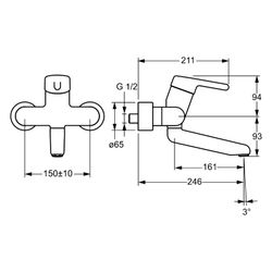 Hansa Medipro Einhebel-Waschtischbatterie, Ausladung 246mm, DN 15, Chrom, 02552203... HANSA-02552203 4015474267220 (Abb. 1)