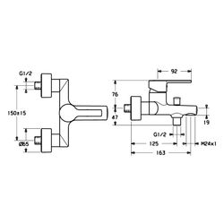 Hansa Ronda Einhebel-Wannenfüll- und Brausebatterie, Ausladung 163mm, DN 15, Chrom, 037... HANSA-03742173 4015474212763 (Abb. 1)
