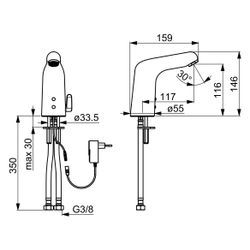 Hansa Medipro Waschtischbatterie, 230/9V, Bluetooth, Ausladung 117mm, DN 15, Chrom, 056... HANSA-05672129 4057304004995 (Abb. 1)