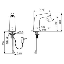 Hansa Medipro Waschtischbatterie XL, 230/9V, Kaltwasser, Bluetooth, Ausladung 136mm, DN... HANSA-05682029 4057304005008 (Abb. 1)