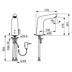 Hansa Medipro Waschtischbatterie XL, 230/9V, Bluetooth, Ausladung 136mm, DN 15, Chrom, ... HANSA-05682129 4057304005015 (Abb. 1)