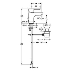 Hansa Ligna Einhebelmischer Waschtischbatterie XS, Zugstangen-Ablaufgarnitur, Ausladung... HANSA-06072203 4015474248595 (Abb. 1)