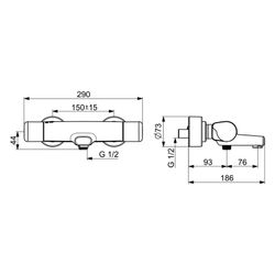 Hansa Care Wannenfüll- und Brausebatterie, Ausladung 168mm, Chrom, 08717100... HANSA-08717100 4057304013454 (Abb. 1)