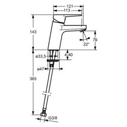 Hansa Twist Einhebel-Waschtischbatterie, Ausladung 121mm, DN 15, Chrom, 09052283... HANSA-09052283 4015474259720 (Abb. 1)