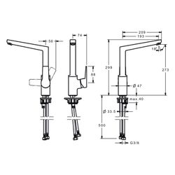 Hansa Twist Einhebel-Küchenarmatur, Ausladung 193mm, DN 15, Matt-Schwarz, 0920220333... HANSA-0920220333 4057304014390 (Abb. 1)