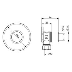 Hansa Winkelkupplung mit Absperrventil, G 3/4"/1/2"/D 12mm, Oras Group, Chrom, 290009... HANSA-290009 6414150103414 (Abb. 1)