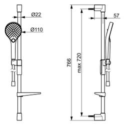 Hansa Viva Wandstangengarnitur, 3-strahlig, Länge 766mm, Brauseschlauch 175cm, 7,8l... HANSA-441602100009 4057304018169 (Abb. 1)