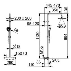 Hansa Micra Style Regenbrause-Duscharmatur, 3-strahlig, Ausladung 445-470mm, Chrom, 443... HANSA-44350230 4057304015960 (Abb. 1)