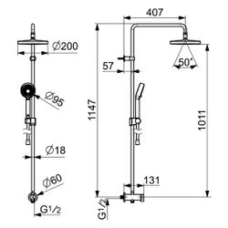 Hansa BasicJet Kopfbrause-Set, 3-strahlig, Ausladung 407mm, DN 15, Chrom, 44390200... HANSA-44390200 4057304010989 (Abb. 1)