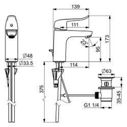 Hansa Clinica Einhebel-Waschtischbatterie, Bedienhebel lang, Zugstangen-Ablaufgarnitur,... HANSA-45012183 4057304013096 (Abb. 1)