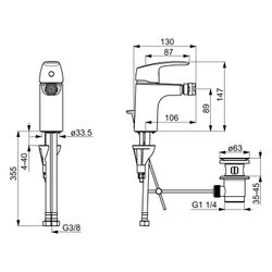Hansa Pinto Einhebel-Bidetbatterie, Zugstangen-Ablaufgarnitur, Ausladung 106mm, DN 15, ... HANSA-45073283 4057304003097 (Abb. 1)