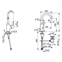 Hansa Pinto Einhebel-Waschtischbatterie, Zugstangen-Ablaufgarnitur Ausladung 148mm, DN ... HANSA-45102283 4057304003110 (Abb. 1)