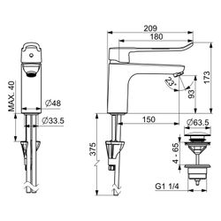 Hansa Clinica Einhebel-Waschtischbatterie, Bügel-/Bedienhebel lang, Ausladung 150mm, DN... HANSA-45222185 4057304018893 (Abb. 1)