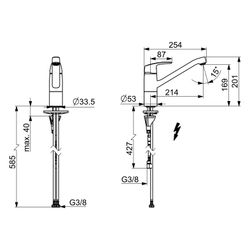Hansa Pinto Einhebel-Küchenarmatur, Niederdruck, Ausladung 213mm, DN 15, Chrom, 4538119... HANSA-45381193 4057304014734 (Abb. 1)