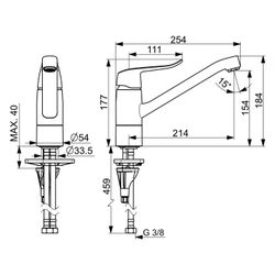 Hansa Care Einhebel-Küchenarmatur, Bedienhebel lang, Ausladung 214mm, DN 15, Chrom, 461... HANSA-46102206 4057304010804 (Abb. 1)