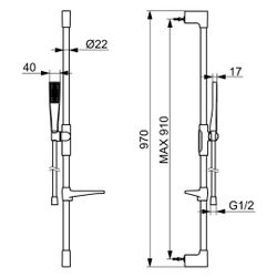 Hansa Aurelia Wandstangengarnitur, 7,8l/min, G 1/2", Länge 970mm, Messing/Verbundwerk... HANSA-4715012033 4057304021947 (Abb. 1)