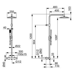 Hansa Aurelia Regenbrause-Duscharmatur, Wandmontage, Thermostat, 1-strahlig, Stahl ge... HANSA-4719911380 4057304021466 (Abb. 1)